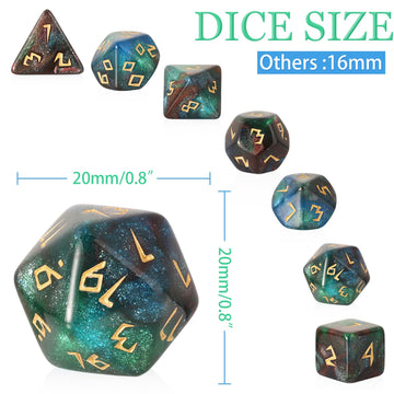 Glitter Blue Green Brown Mixed Colour Dice Set, Polyhedral Dice Set Filled with Shiny Glitters, Polyhedral DND Dice Set for Dung