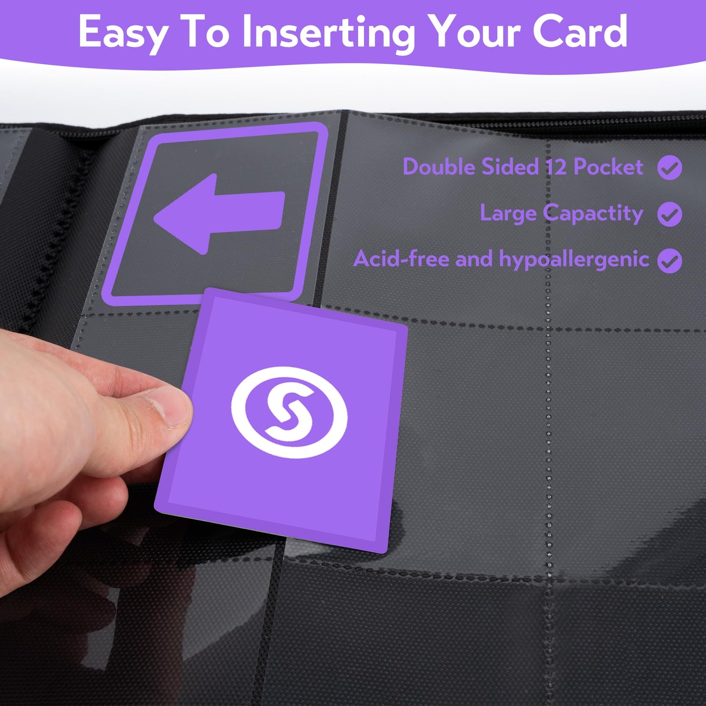 SMYV 12 Pocket Trading Card Binder enhanced PU Cover Card Binder for 720 Cards Ringless Side Loading Card Collection Album Folders for MTG TCG Game Cards & Sports Cards (Grey)