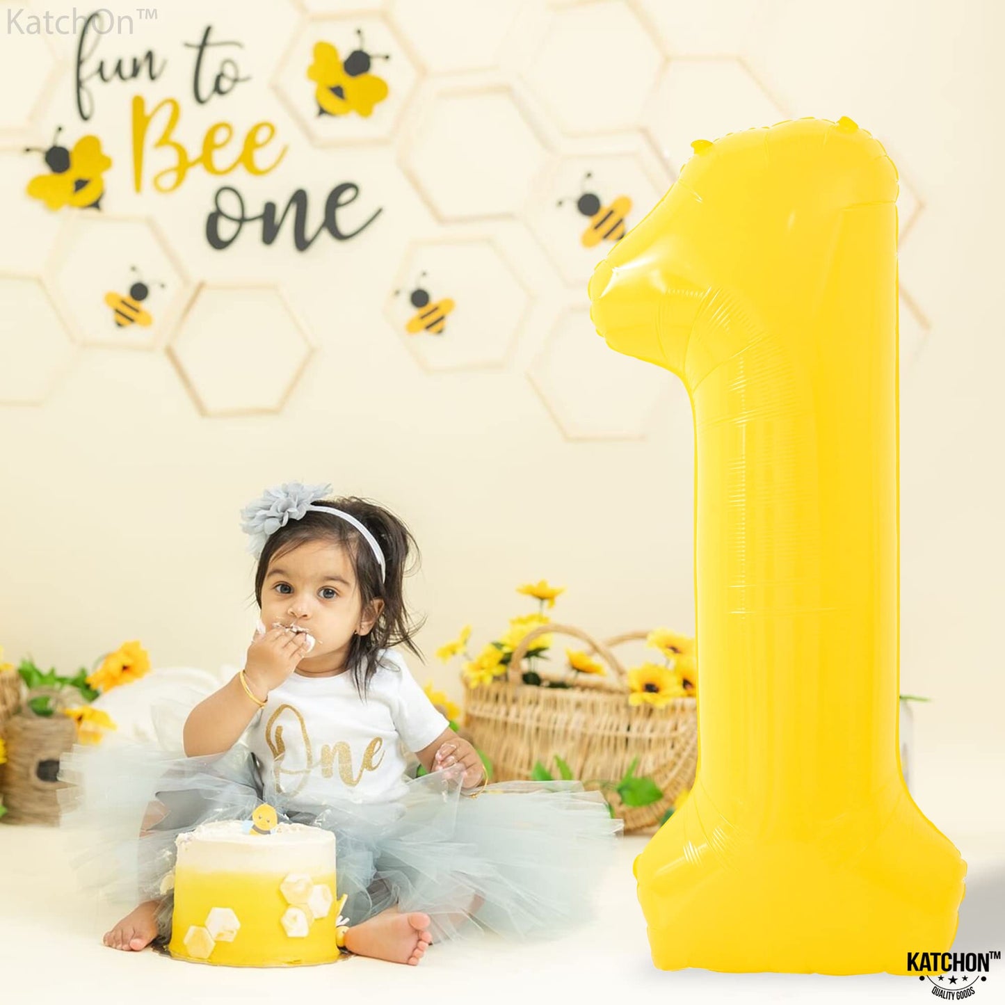 Katchon, Yellow 1 Balloon Number - 40 Inch, Helium Supported | Yellow One Balloon For First Birthday | Number 1 Balloons For 1St Birthday Party