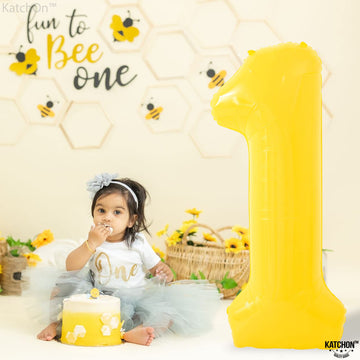 Katchon, Yellow 1 Balloon Number - 40 Inch, Helium Supported | Yellow One Balloon For First Birthday | Number 1 Balloons For 1St Birthday Party