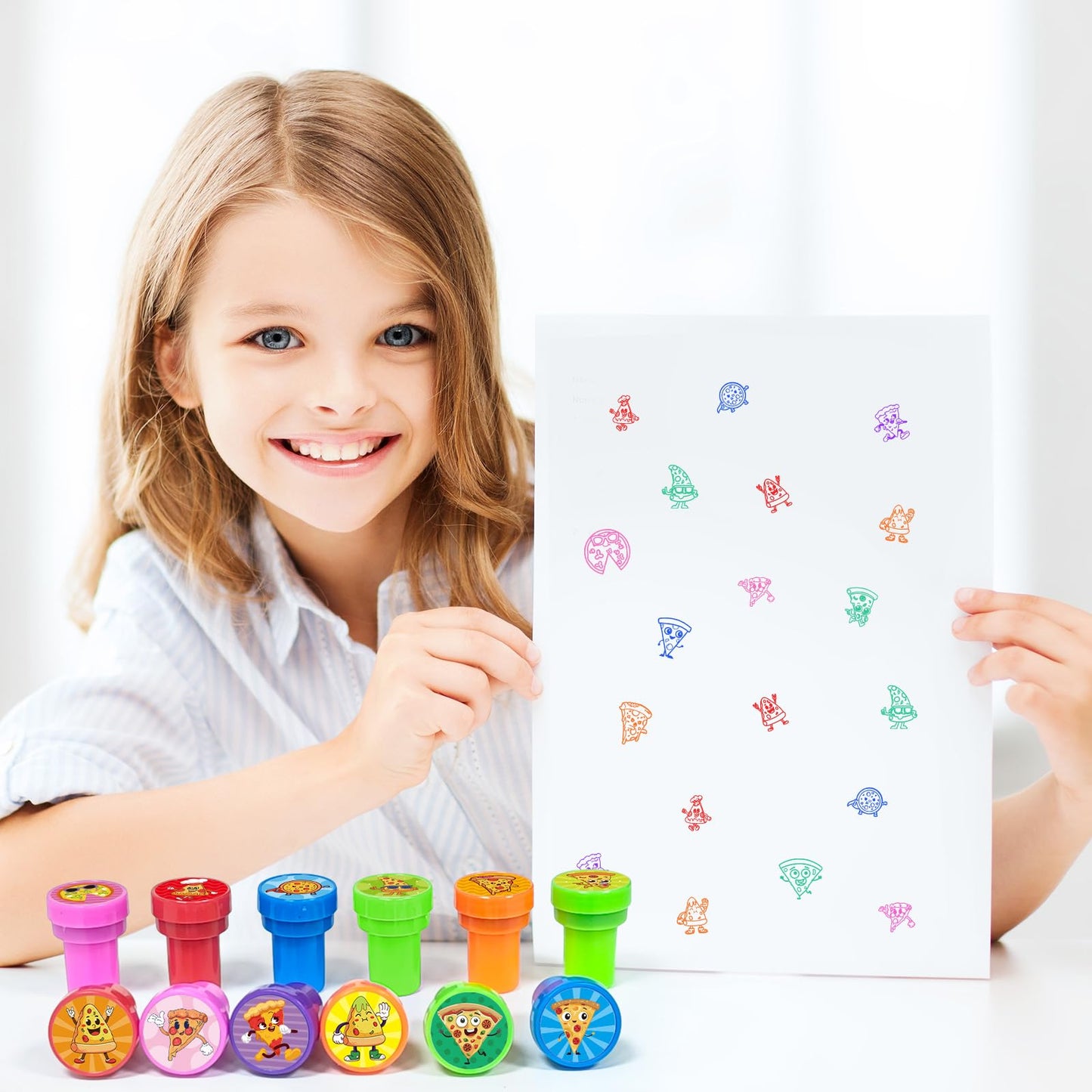Cinrobiye 24 Pcs Pizza Party Stampers for Boys Girls,Pizza Birthday Favors, Food Themed Party Goodie Bag Fillers, Classroom Rewa