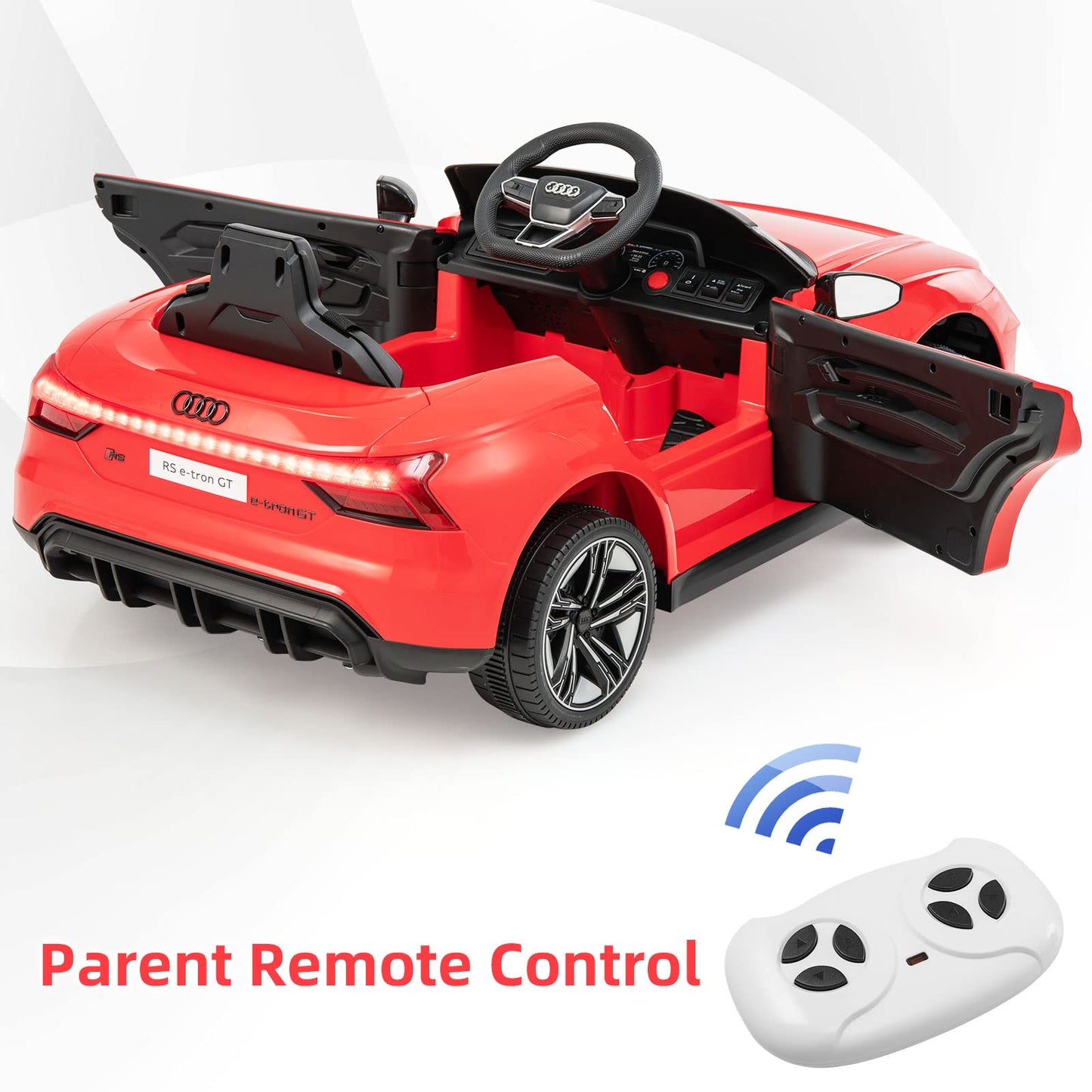 Infans 12V Kids Ride On Car, Licensed Audi Rs E-Tron Gt Electric Vehicle With Remote Control, Toddlers Battery Powered Toy With 4 Wheels Suspension, Led Headlight, Music, Mp3, Usb, Tf Port (Red)