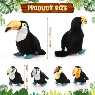 Hydren 5 Pcs Toucan Plush Stuffed Animal Black Bird Stuffed Animal Toy 14 Inch Large Realistic Mommy Bird With 4 Small Babies Pl
