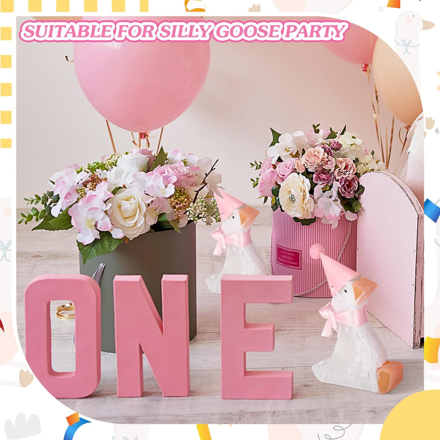 Poen Silly Goose Birthday Party Decorations - 5" x 6" Pink Paper Pinatas, Baby Shower Photo Props, First Birthday Supplies