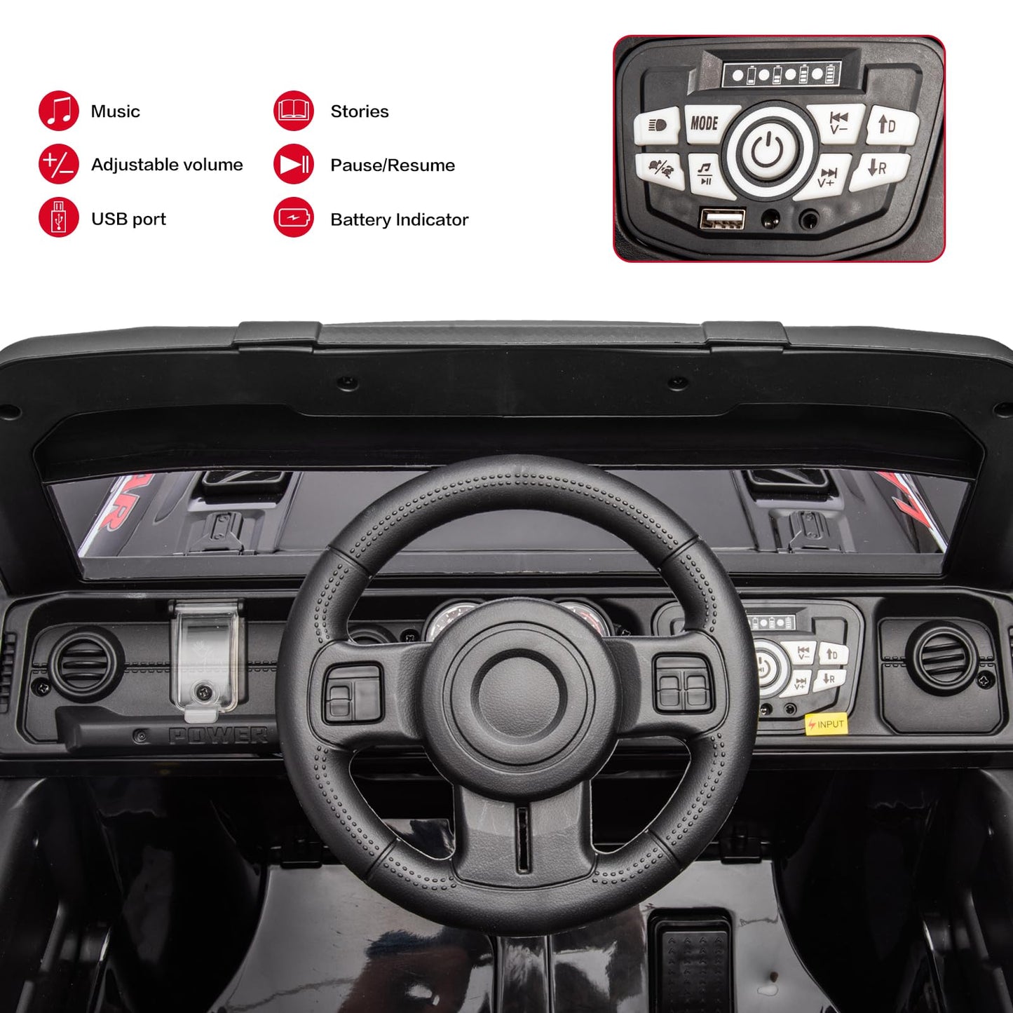 Modern-Depo 12V Kids Ride On Car Truck with DIY Stickers, Manual/Remote Control Electric Car with LED Lights, 2 Motors, 2 Speeds