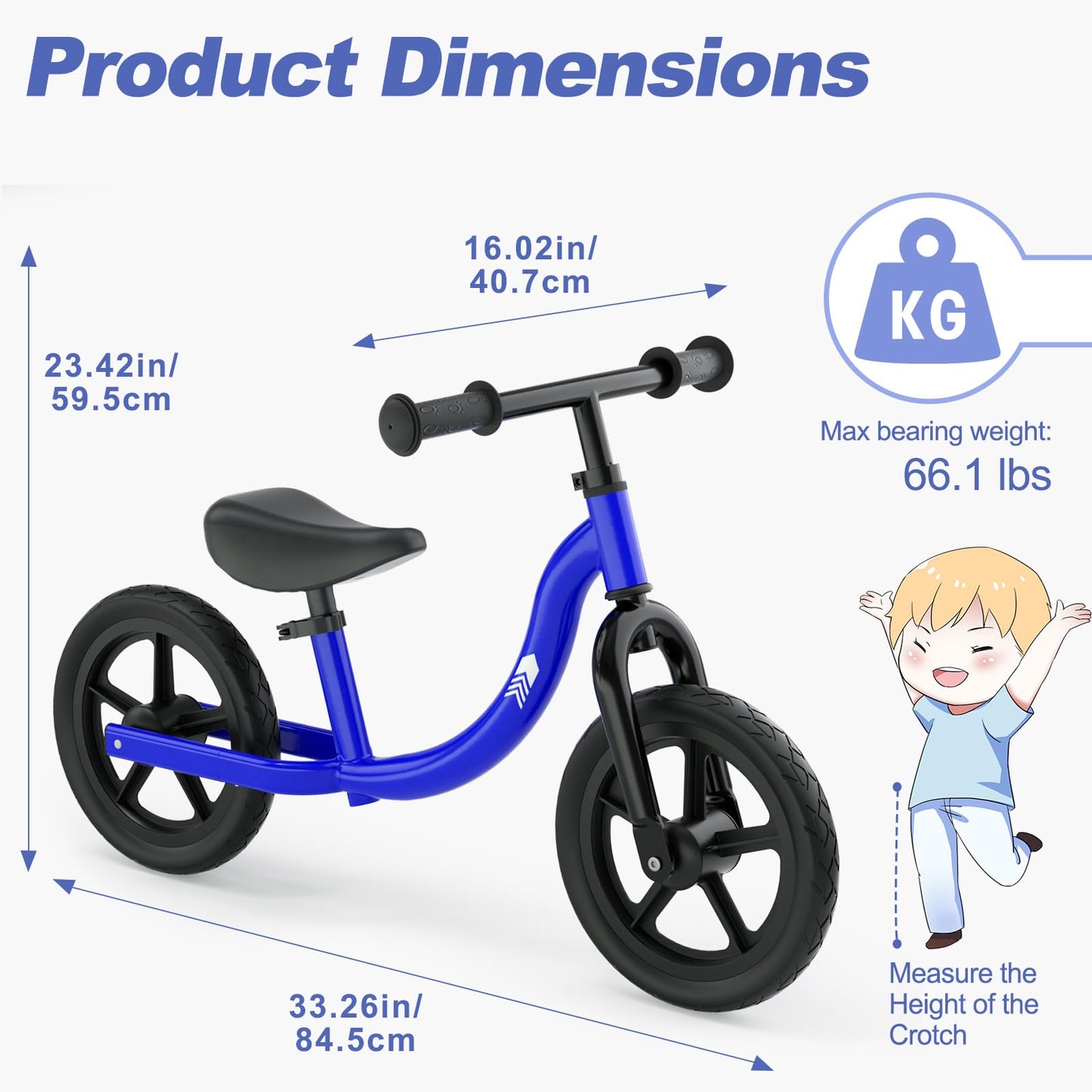 Glaf Toddler Balance Bike Kids Ride On Toys For 2 Years Old Boys Girls Baby Walker 18 Months To 5 Years12 Inches No Pedal Training Bicycle With Adjustable Seat Height (Blue)