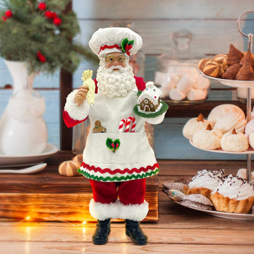 Amyoxu 11-Inch Cooking Chef Santa With Gingerbread House,Resin Statue Santa Figurine Christmas Decoration Ornament Xmas Gift