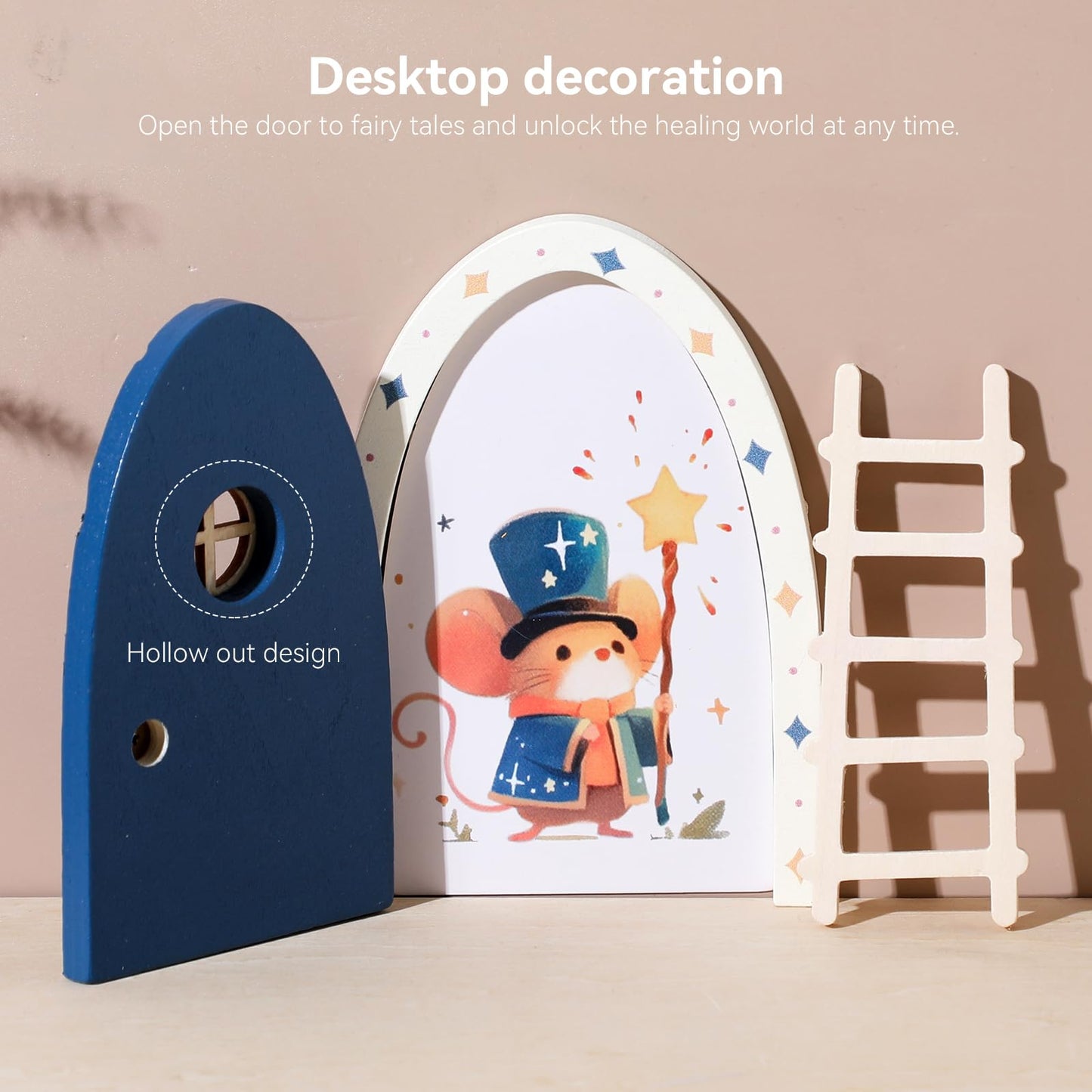 Wooden Magical Fairy Doors - Openable Tooth Elf Door with Mouse Elf & Ladder, Tiny House Doors for Kids Imaginative Play, Handma