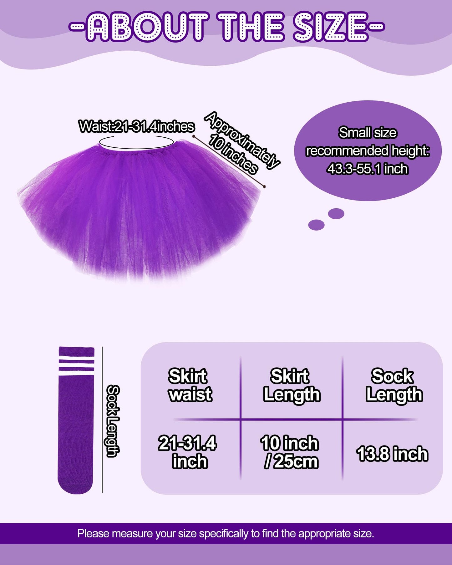 Zhanmai 5 Layered Tutu Skirt For Kids Tulle Tutu Skirt With Tube Socks Princess Runners Costumes Cosplay For Girls Kids (Purple,