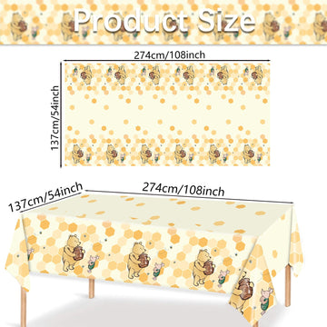 Auroraparty 3Pcs Winnie Party Tablecloth Bear Baby Shower Or Birthday Party Table Cover Honey Plastic Rectangle Birthday Party D