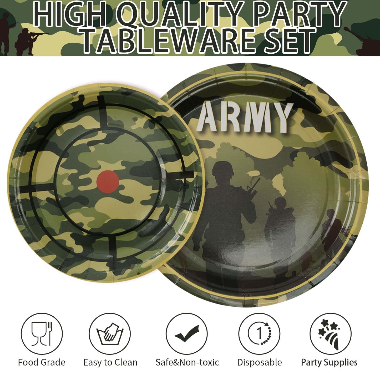 96Pcs Army Birthday Party Supplies Army Party Plates Napkins Forks Army Party Decorations For Camo Birthday Party, Military Sold
