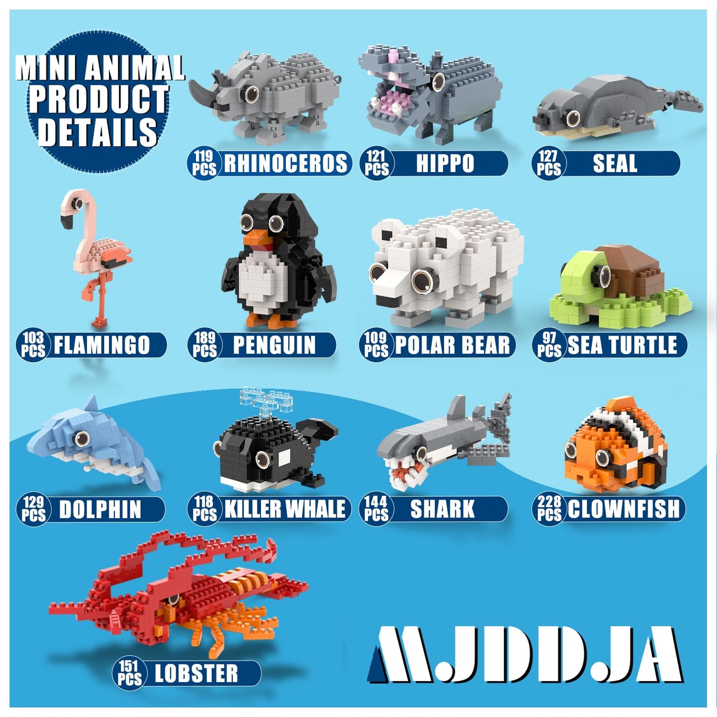 Mjddja Party Favors For Kids, 12 Kinds Of Animals Building Block Toy, Easter Gifts Goodie Bags Stocking Stuffer Classroom Prizes