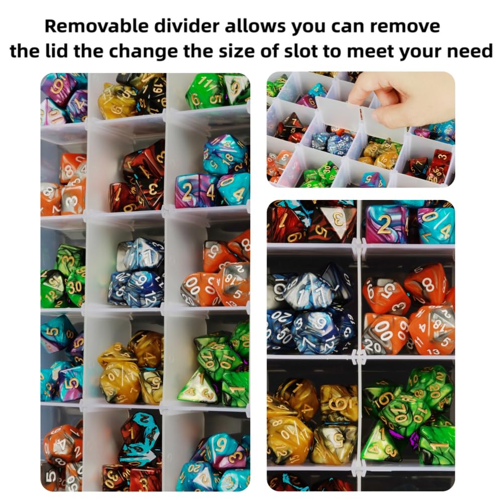 2 Pack DND Dice Storage Box Each 24 Grids Polyhedral Dice Organizer with Removable Dividers Holding Up To 1600 Dices Small Craft