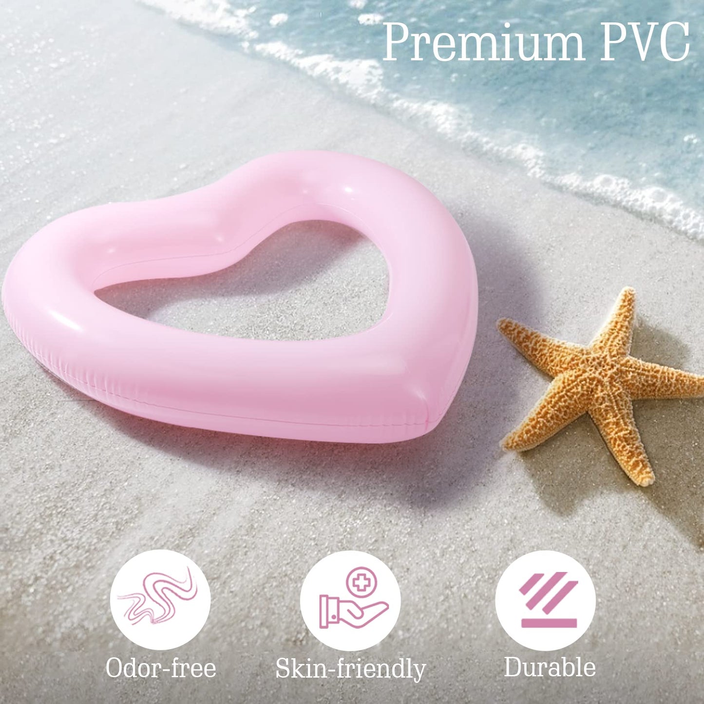Heysplash Heart Pool Float, Heart Shaped Summer Swimming Pool Float Loungers Tube Ring Floatie, Water Fun Beach Party Toys For Adults, 2 Pack, 120 Cm Diameter - Pink