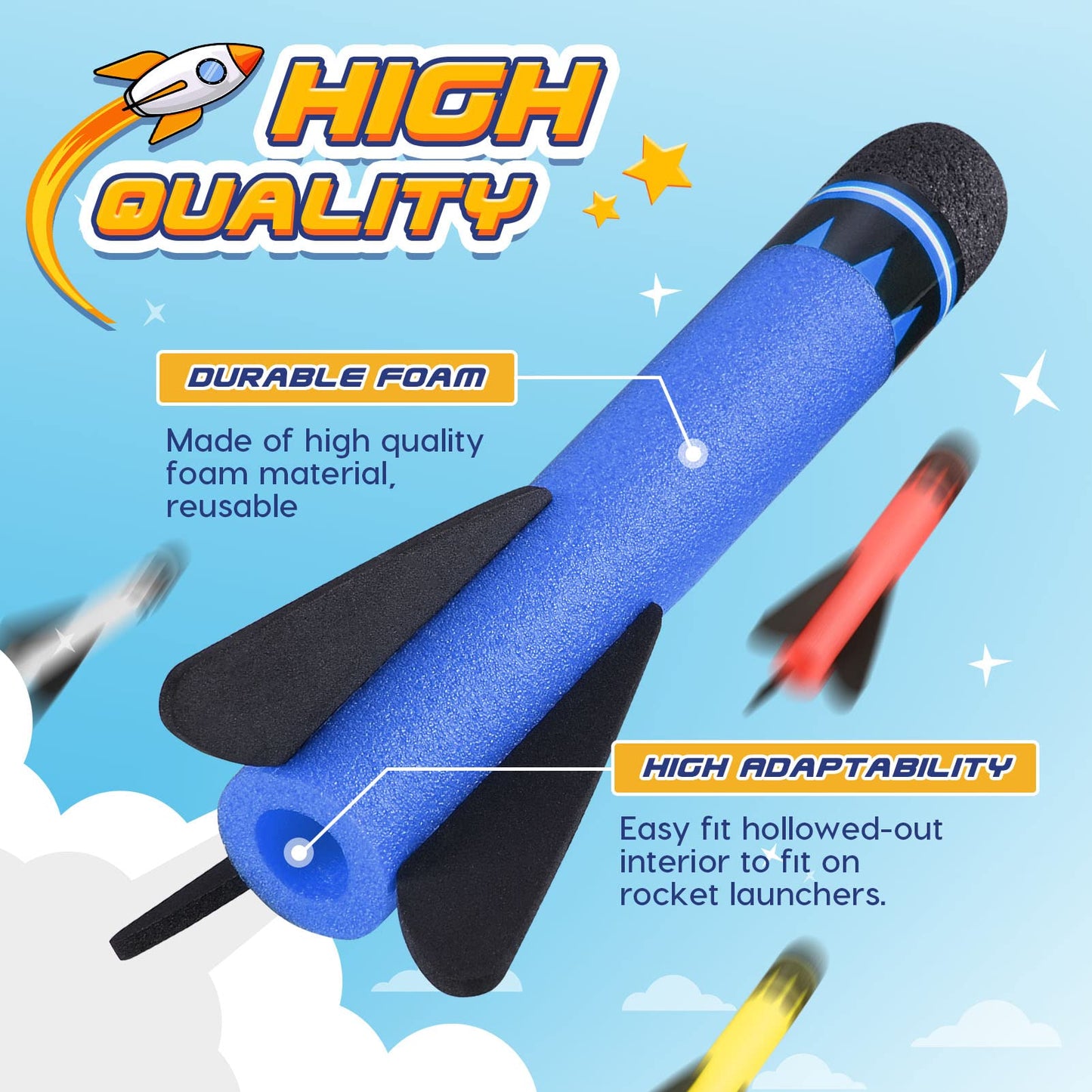 Delighkidz Kids Foam Toy Rocket Refills 14 Pack Replacement Foam Rockets Toys For 3-12 Year Old Boys Gifts Rocket Toy Launcher For Kids Boys Toys Age 3-11 Gifts For 4-12 Year