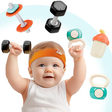 iPlay, iLearn Baby First Gym Rattle Set - 4PCS Infant Dumbbell Teething Toys for 3-12 Months, Multicolor, Perfect Newborn Gift