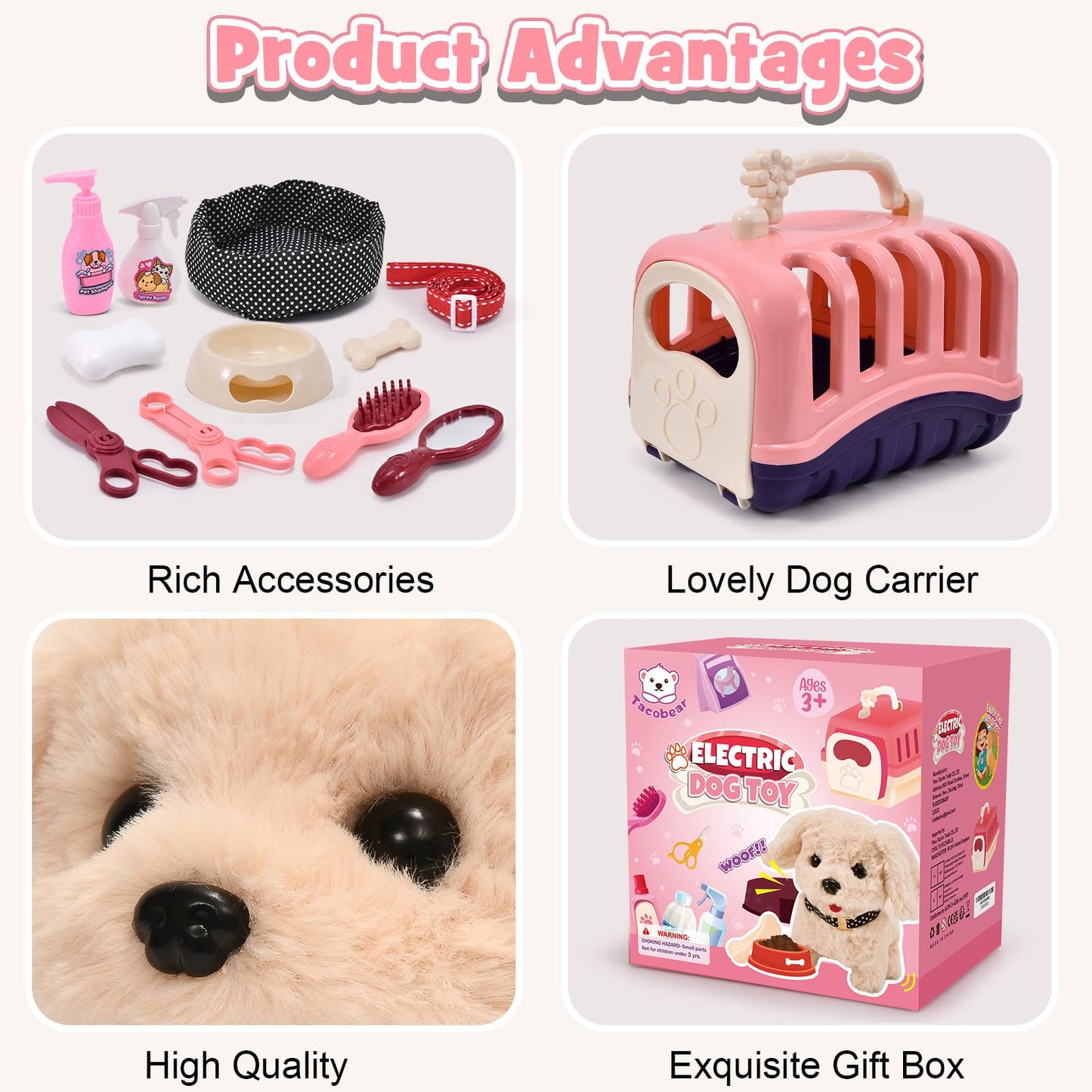 G.C 13Pcs Dog Toys For Kids Girls, Walking Barking Electronic Interactive Stuffed Dog Plush With Carrier & Accessories Toys Pretend Play Puppy Pet Care Playset, Gifts For Little Girls 3 4 5 6 Year Old
