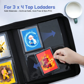 Top Loader Binder WITHYU 4 Pocket Trading Card Binder for 3x4 Rigid Cards 160 Pockets Card Album with 8 Toploaders Cards Storage Organizer for Sports TCG MTG (Deep Blue)