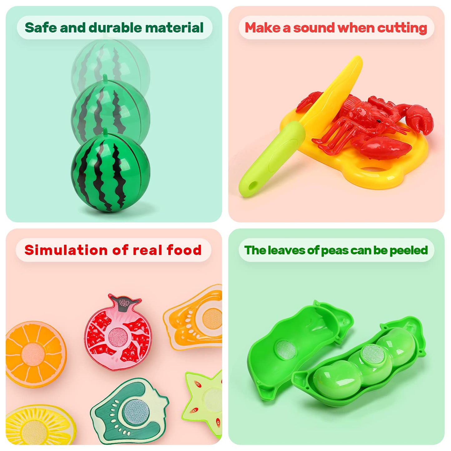 HOLYFUN 100 PCS Cutting Play Food Toy for Kids Kitchen, Pretend Fruit & Vegetables Accessories with Shopping Basket, Plastic Min
