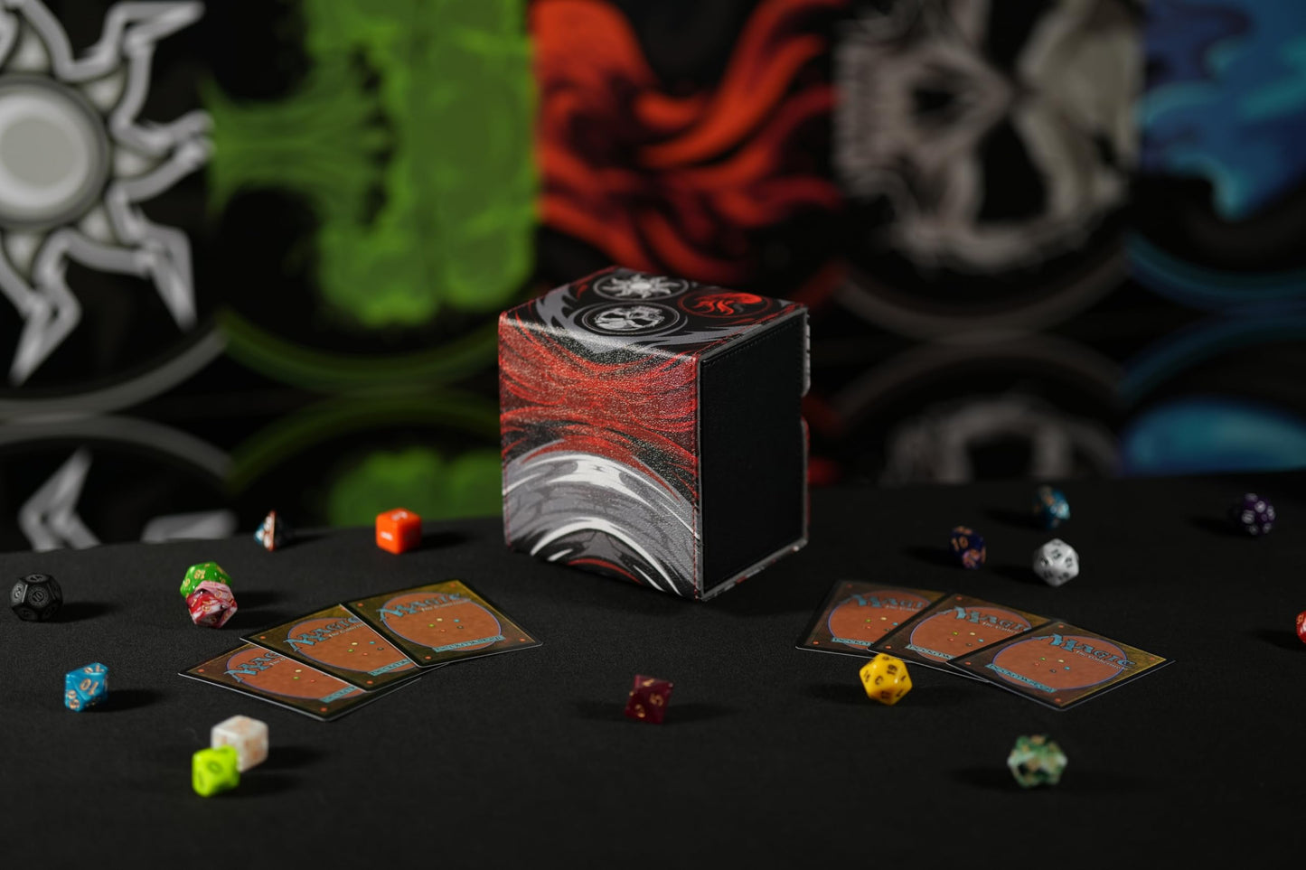 Ai protective covering MTG Commander 100+ Card Custom Art Deck Box With Storage (Black/Red/White)