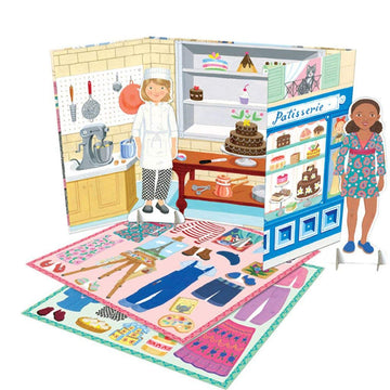 Eeboo: Baker And Painter Paper Dolls Reusable Set, Allows For Creativity And Imagination, Heavy Duty Board, For Ages 5 And Up, Comes With A 2 Sided-Stand Up Scene