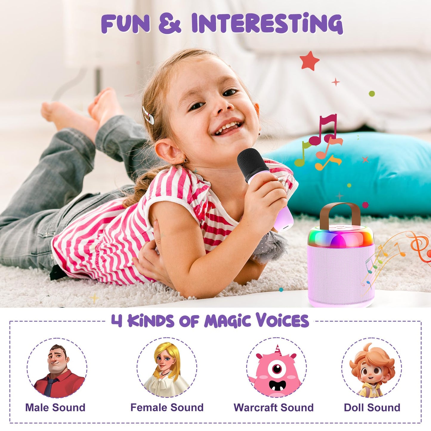 Iyoyo Mini Karaoke Machine For Kids Portable Bluetooth 5.3 Speaker Led Lights With 1 Wireless Microphone Karaoke Gifts For Girls Boys Audlt Birthday Christmas Solid Metal Body (Purple-1 Mic)