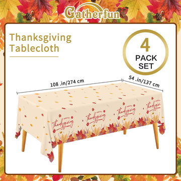 Gatherfun Maple Leaves Waterproof Plastic Rectangular Tablecloths - Disposable Table Covers for Fall Parties, 4PCS 54x108 Inch