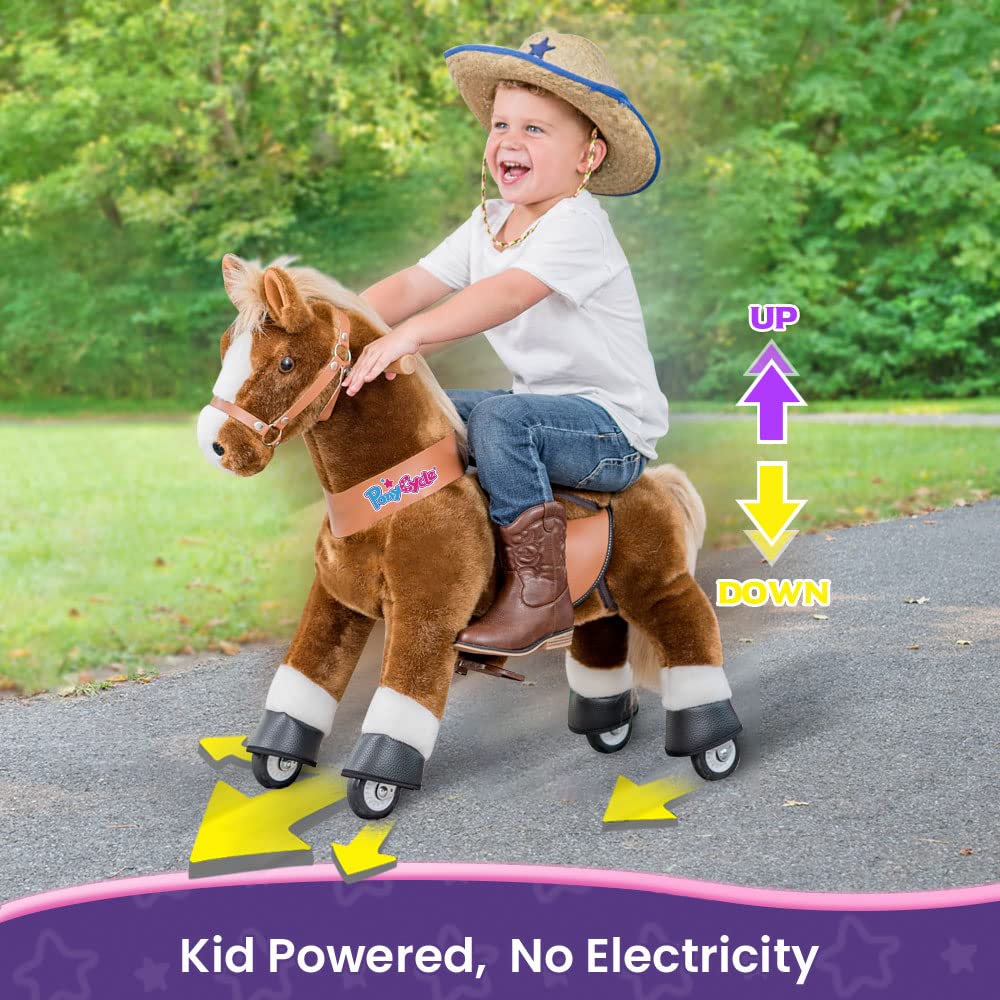 Ponycycle Kids Ride On Horse For Kids Ride On Toys Classic Model U (With Brake/ 36' Height/Size 4 For Age 4-8) Riding Horse Plush Ride On Pony Rideable Horse Walking Animal With Wheels Brown Ux424