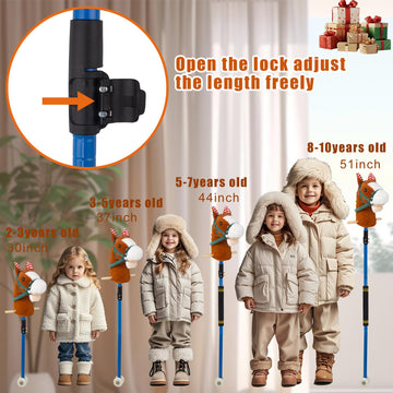 Stick horse, Hobby horse on a stick for kids ages 4-12 adjustable 30-52'' with Illuminated Silent Wheels Comfortable sponge wrap