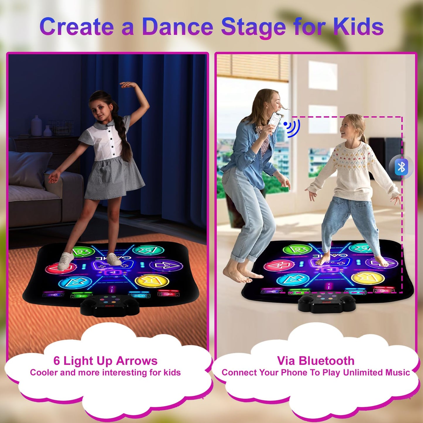 Cxwlmat 2025 Upgraded Kids Dance Mat For 3 4 5 6 7 8+ Year Old, Rechargeable Light Up Girls Dance Mats With Large Capacity Batte