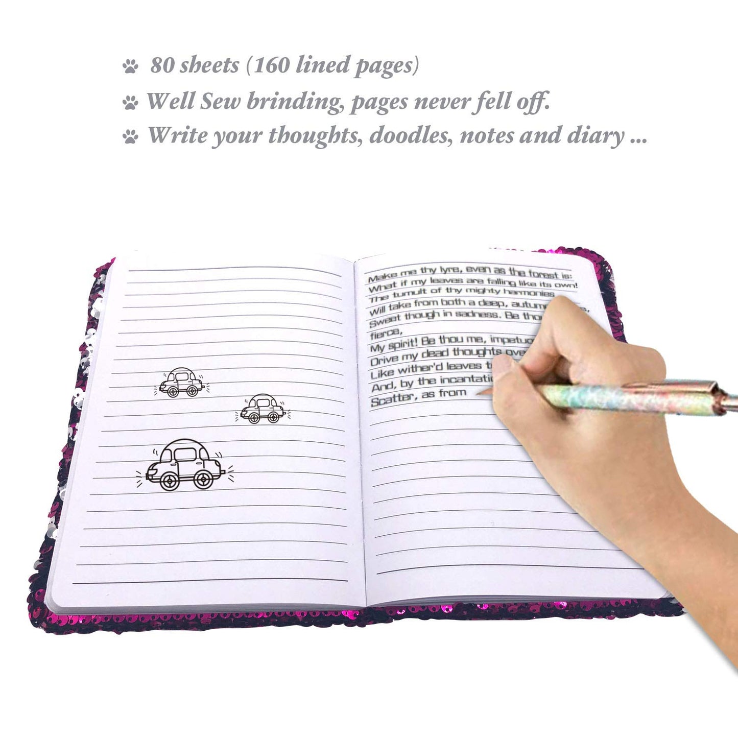Ginmlyda Sequin Girls Journal For Kids, 8.5X5.5 Inches 160 Lined Pages Diary For Girls And Boys Reversible Flip Sequence Notebook For Teen Pre School Writing Drawing Travel Gifts (Rose Red-Sliver)