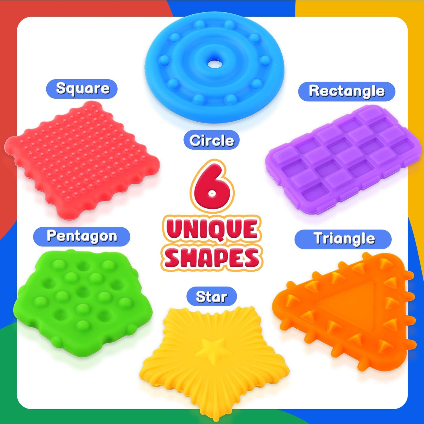 ZaxiDeel 6 Pack Squishy Sensory Fidget Toys for Kids - Multicolor Silicone Textured Calming Toys for Autism, ADHD, Stress Relief