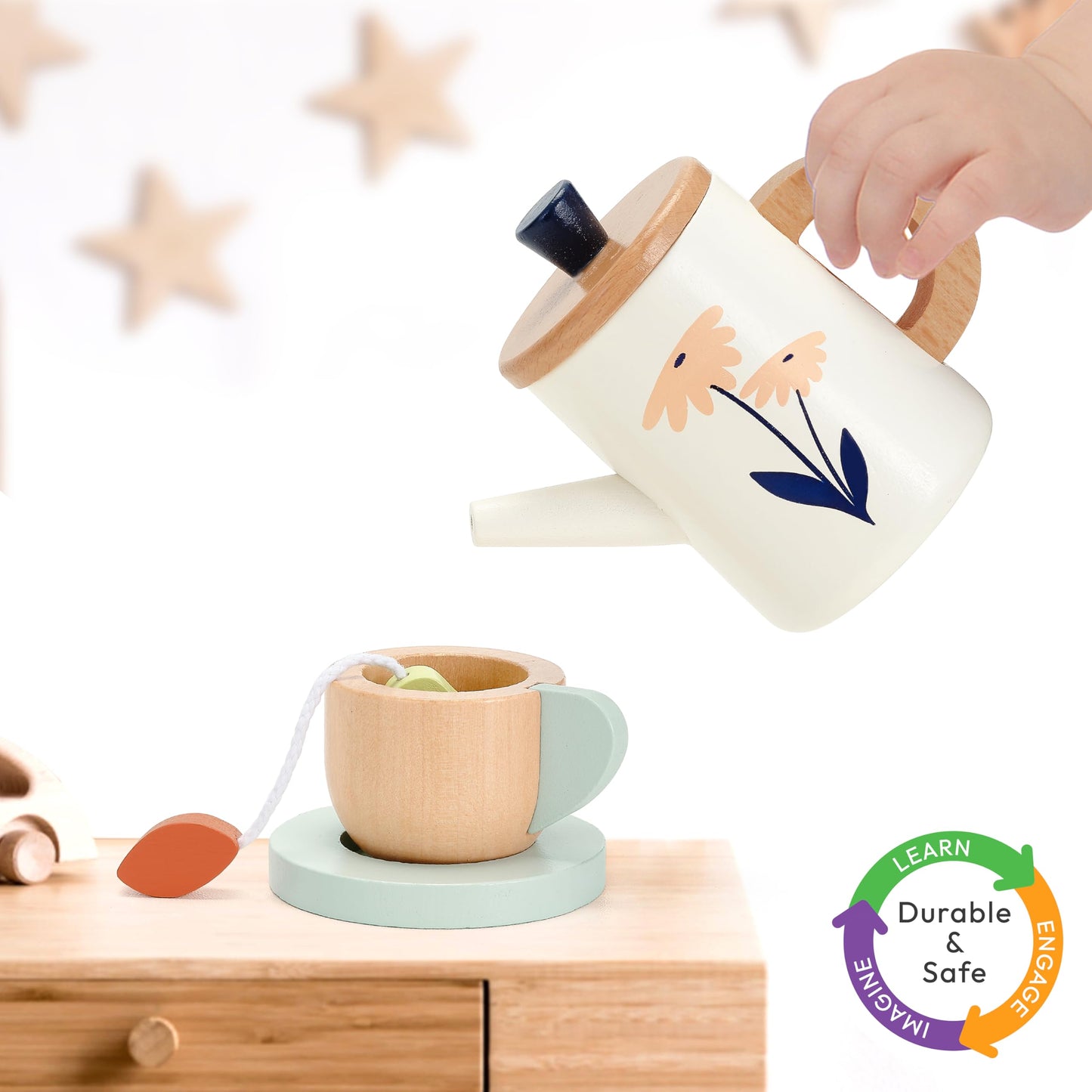 Pairpear Wooden Tea Set For Toddlers,Wooden Toys Tea Party Set Play Kitchen Accessories For Kids Girls And Boys 3 Years And Up,T