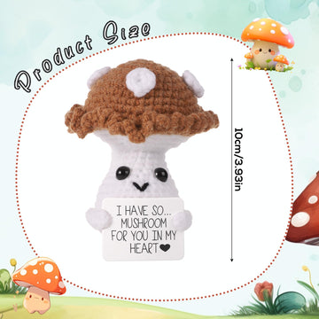 Funny Positive Mushroom, 3.94In Creative Cute Plush Knitted Wool Mushroom Doll With Inspirational Card Mushroom Crochet Encouragement Gift For Kids Teens Birthday Party Decoration