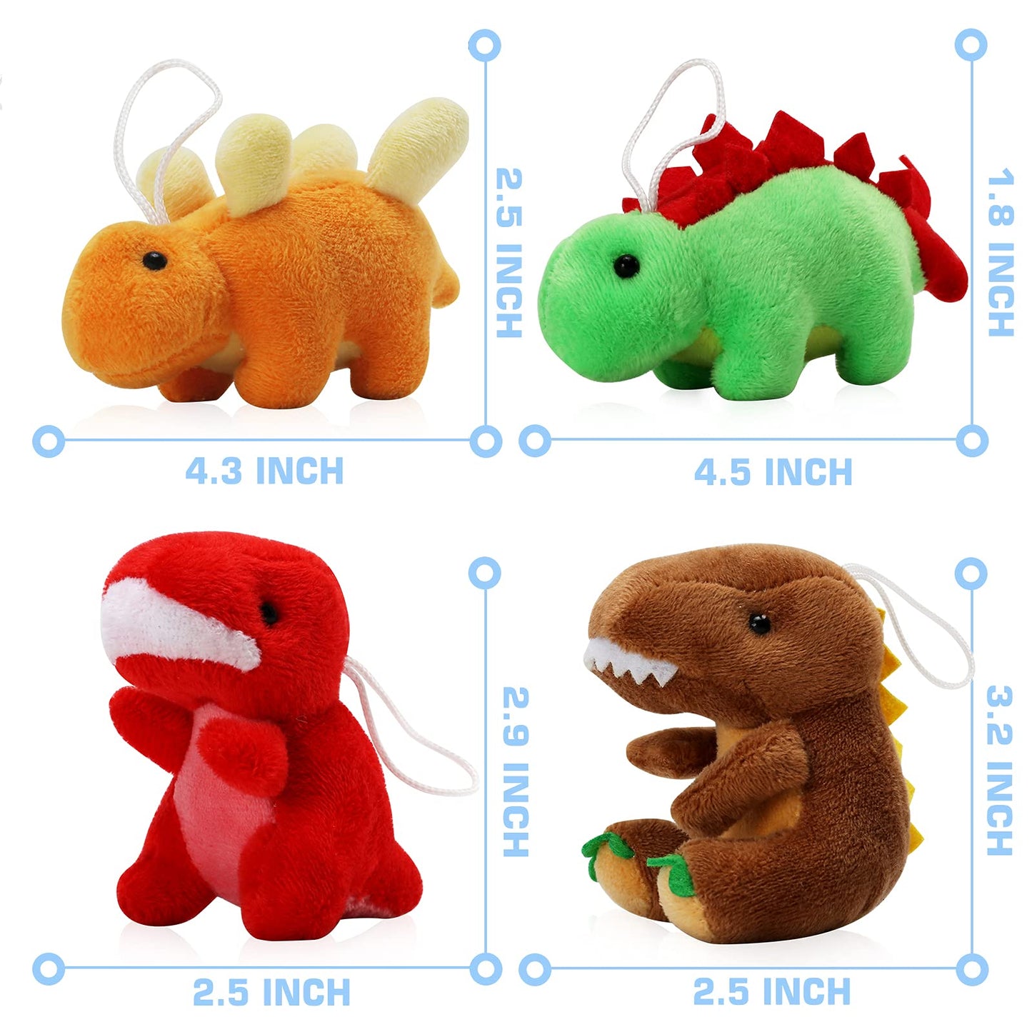 16 Pack Plush Dinosaurs Bulk, Mini Dinosaur Figures Assortment Keychain Toy, Soft Dino Stuffed Animal Set Gifts For Kids, Easter Basket Stuffers, Goody Bag Filler, Doll Machine, Toddler Party Favors