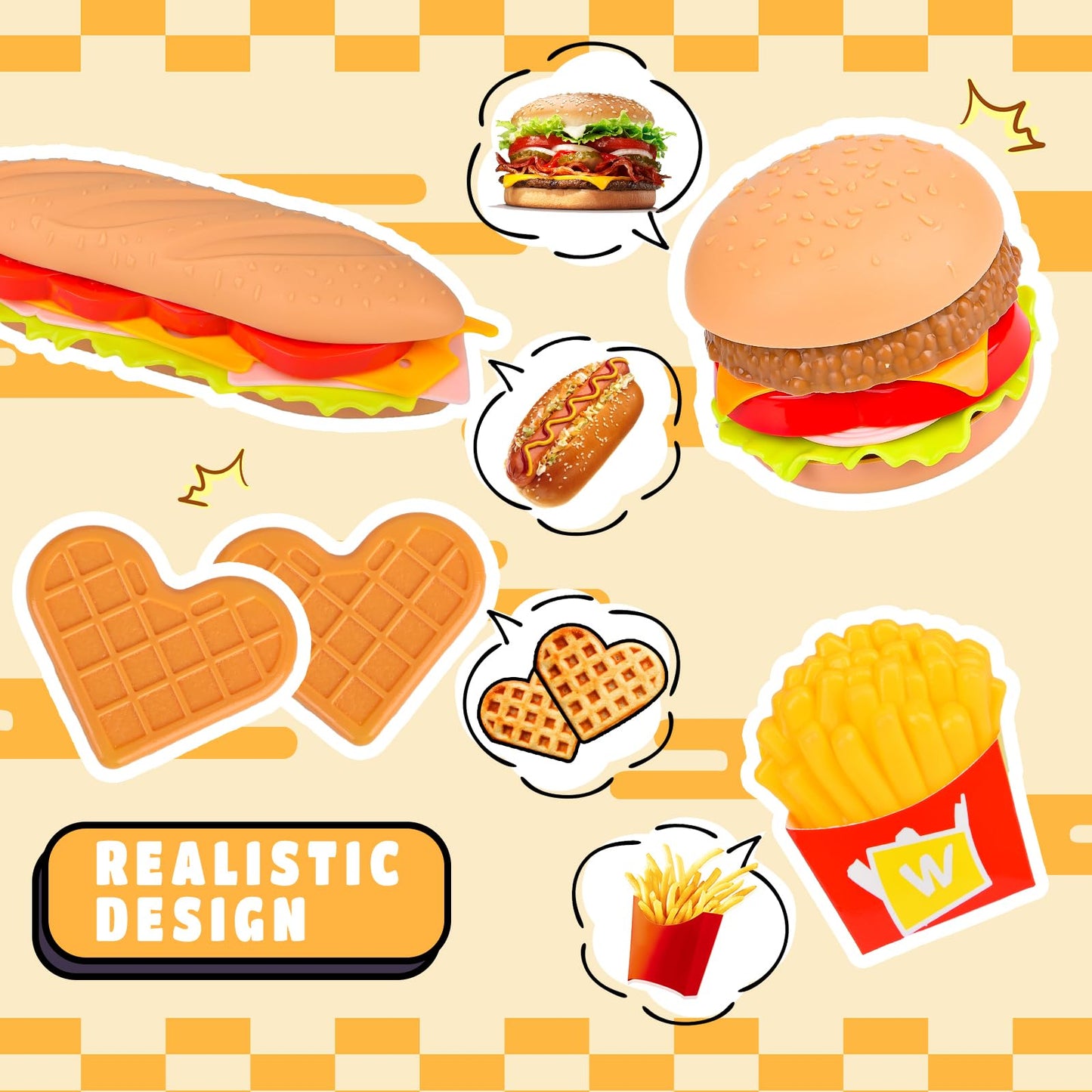 Pretend Play Fast Food Set,Play Food for Kids with Take Apart Burger and Hot Dog Plastic Toys Food,Play Kitchen Accessories Role
