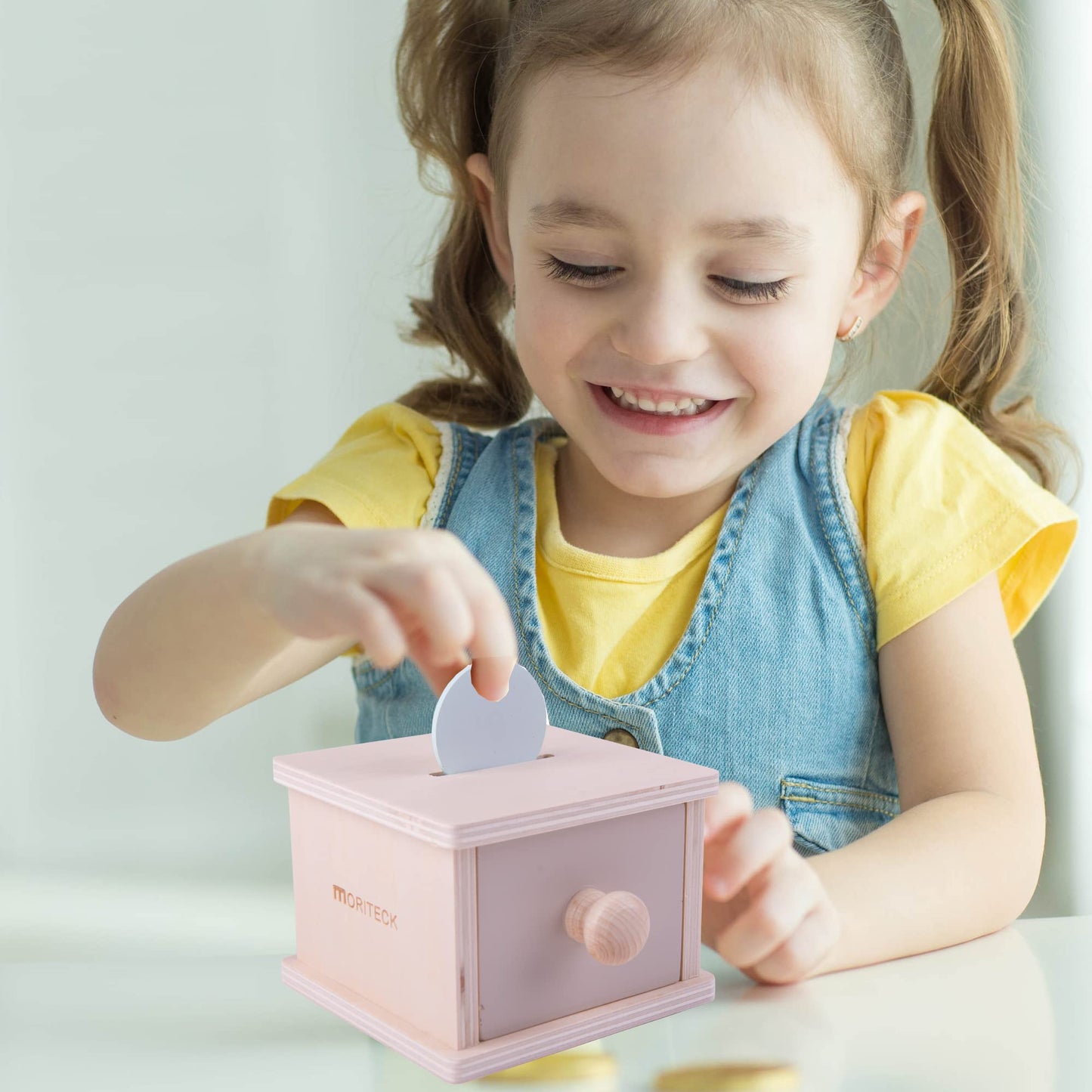 Moriteck Montessori Coin Box And Object Permanence, Wood Drawer With 3 Colors Coin Toy For 8-12 Months And Up Baby, Infant Devel