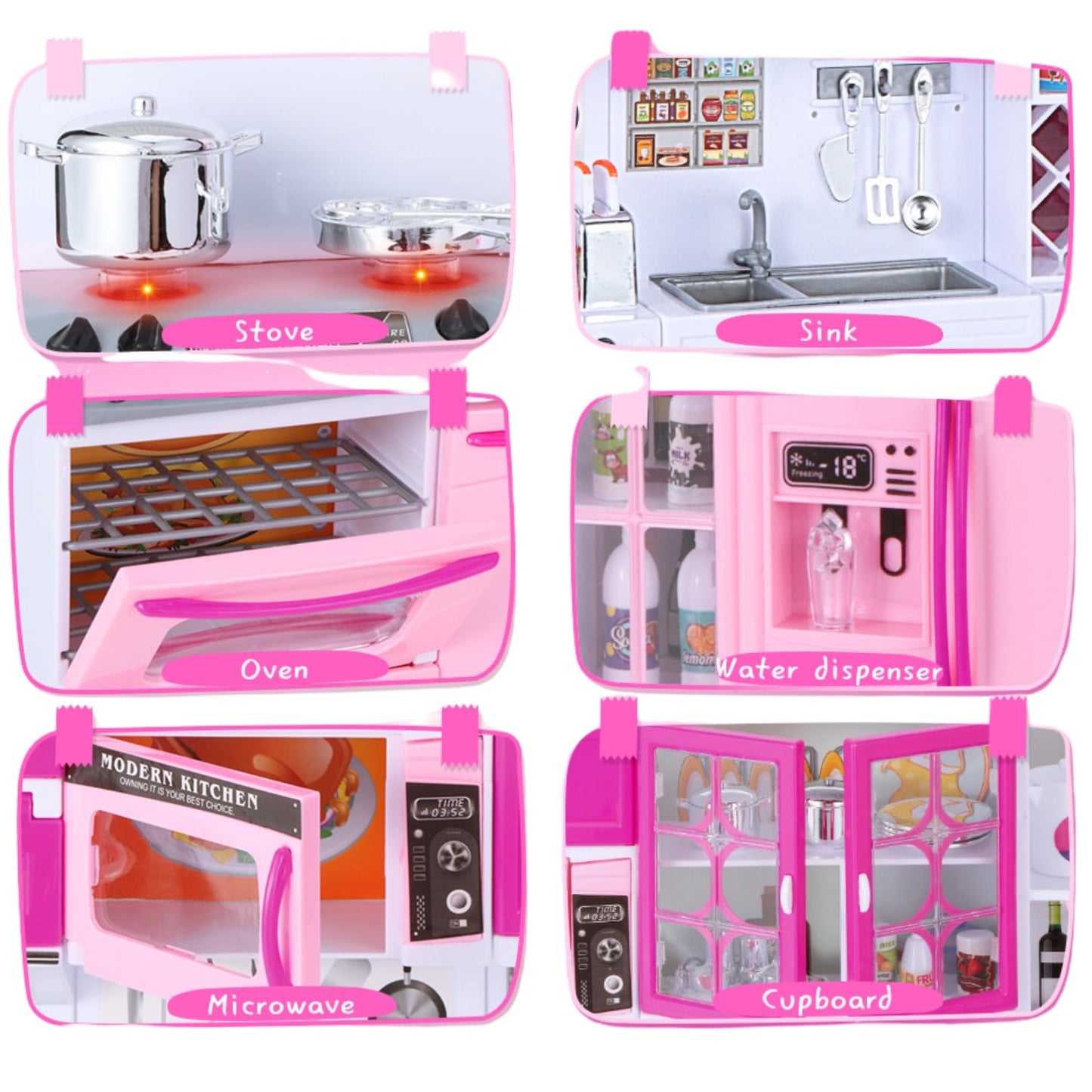 Doll Kitchen Playset For Kids, My Modern Mini Kitchen House Furniture Pretend Play Toy Accessories Set With Realistic Lights & Sounds For Toddlers, Girls (5-In-1 Kitchen Set)