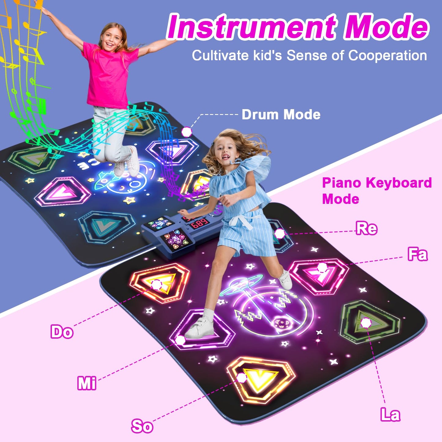 Dance Mat Toys For 3-12 Year Old Girls Boy, 2 Players Dance Mat With Light-Up 12 Buttons & 5 Games Mode, Bluetooth Dance Game To