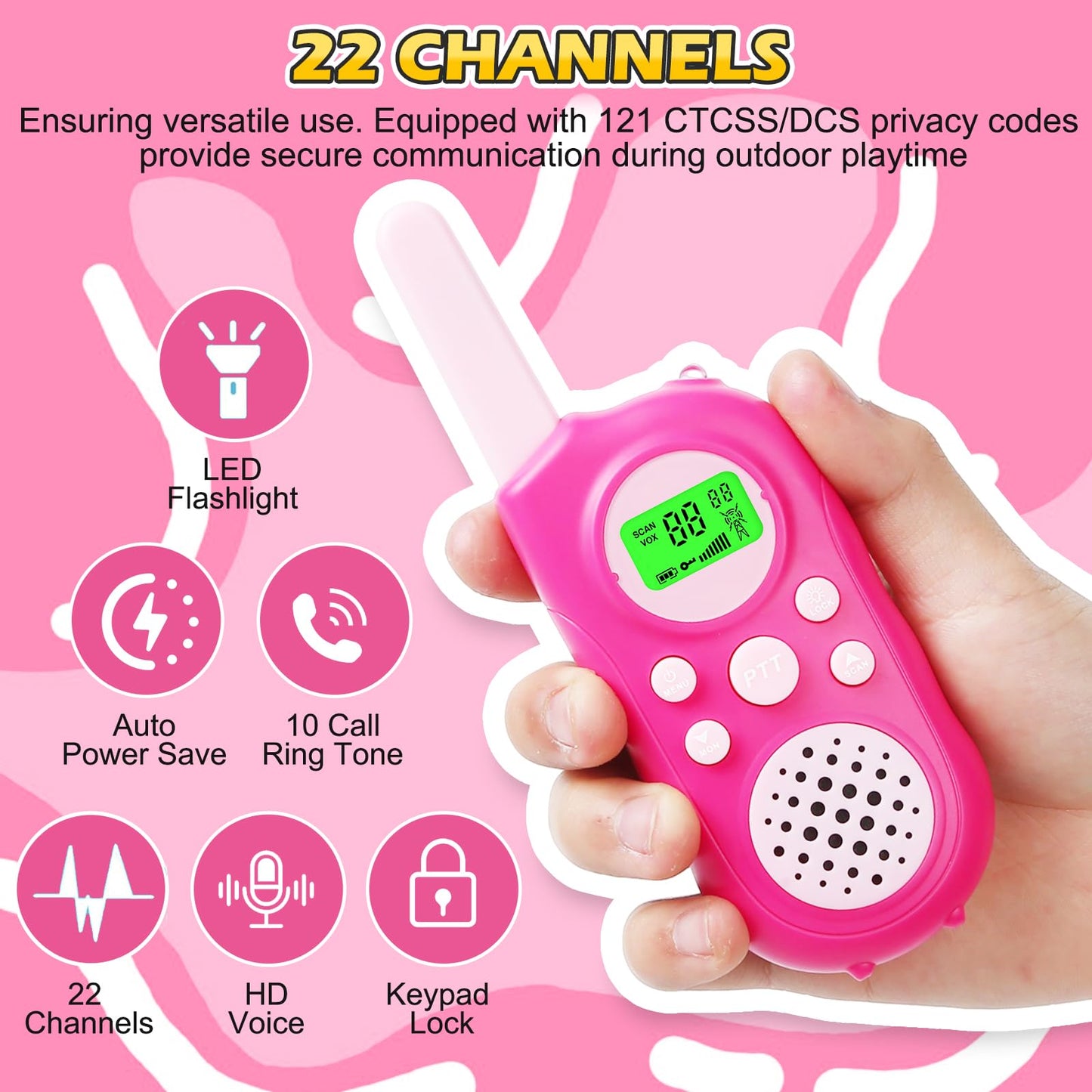 Voopon Walkie Talkies For Kids 22 Channels Long Range 2 Way Radio Toys For 3-12 Ages With Lcd Flash Light,Birthday Gifts For 4 5