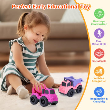 UOYLEYVN Red Toddler Toys - Dump Truck & Mixer Cement, BPA & Phthalates Free, Ideal for 1-3 Year Old Girls, Perfect Christmas/Birthday Gift