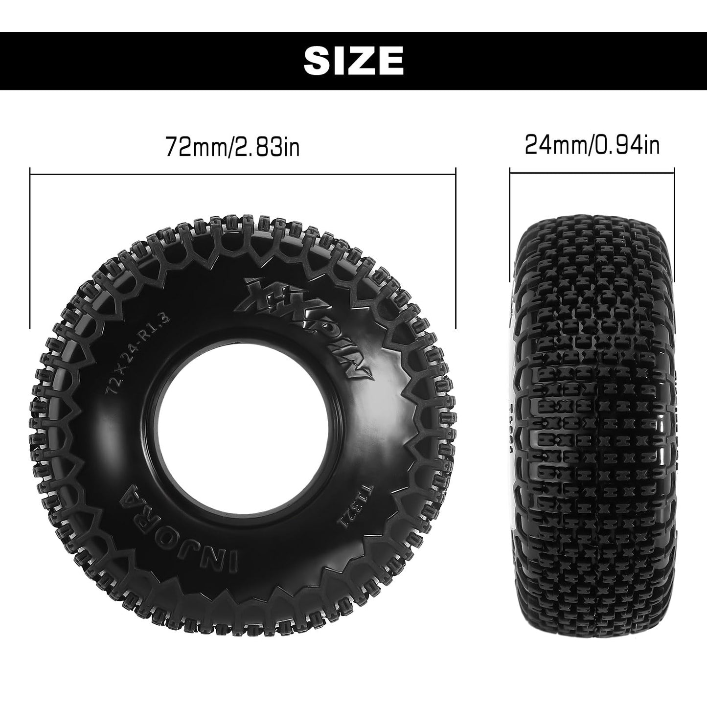 INJORA 1.3'' XHX Pin Tires for TRX4m SCX24, 72 * 24mm, S5 Compound, 4PCs