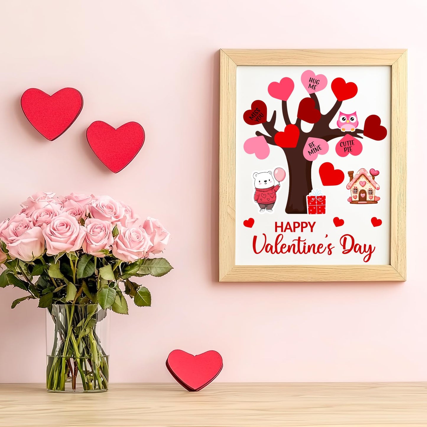 25 Pack Valentines Love Heart Tree Craft for Kids Make A Heart Tree Hanging Ornament Heart-Shaped Craft Kit for Project Classroo