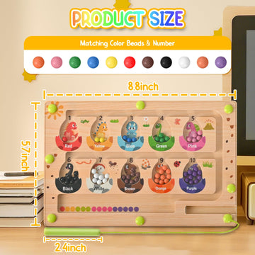 Magnetic Dinosaur Eggs Maze - Wooden Montessori Toy For Fine Motor Skills, Color Sorting & Counting | Educational Sensory Board