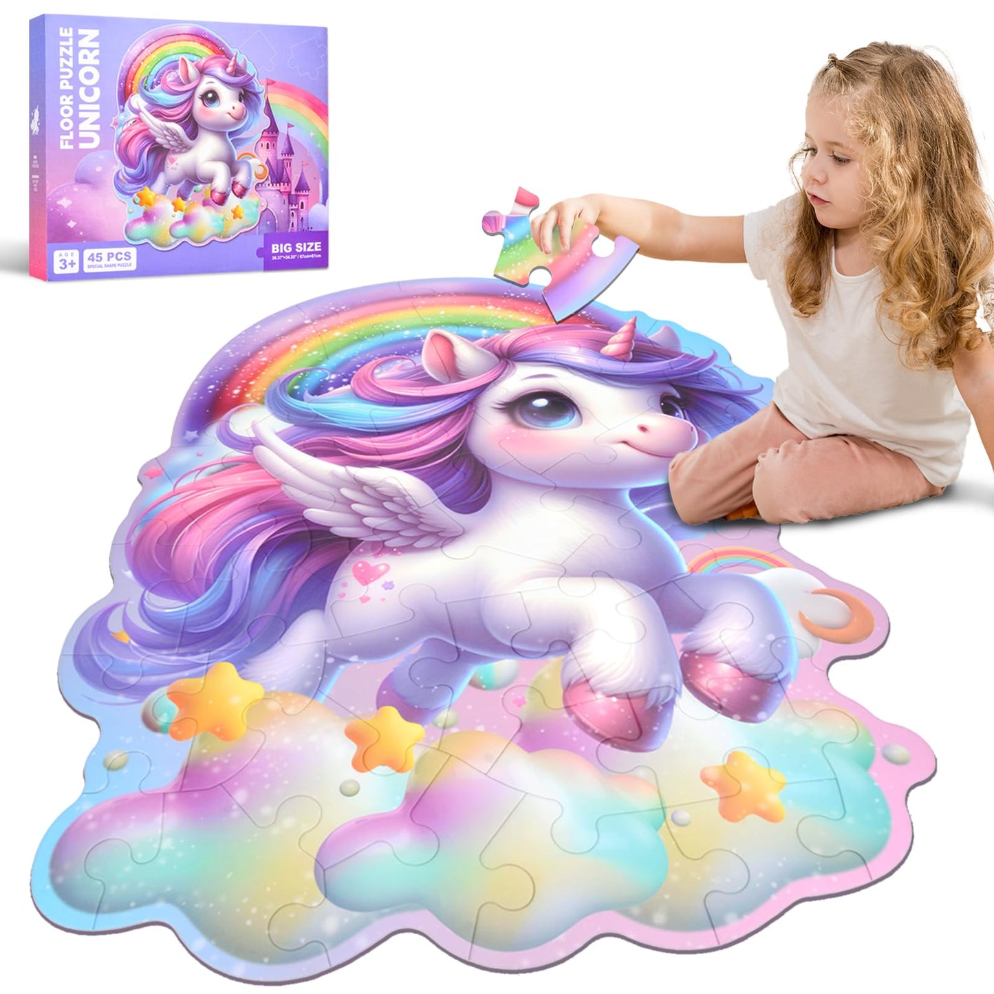 Hamiface 45 Pcs Unicorn Floor Puzzle for Kids Ages 3-6 Years Old- Large Toddler Puzzles Set, Educational Unicorn Activity Toys f