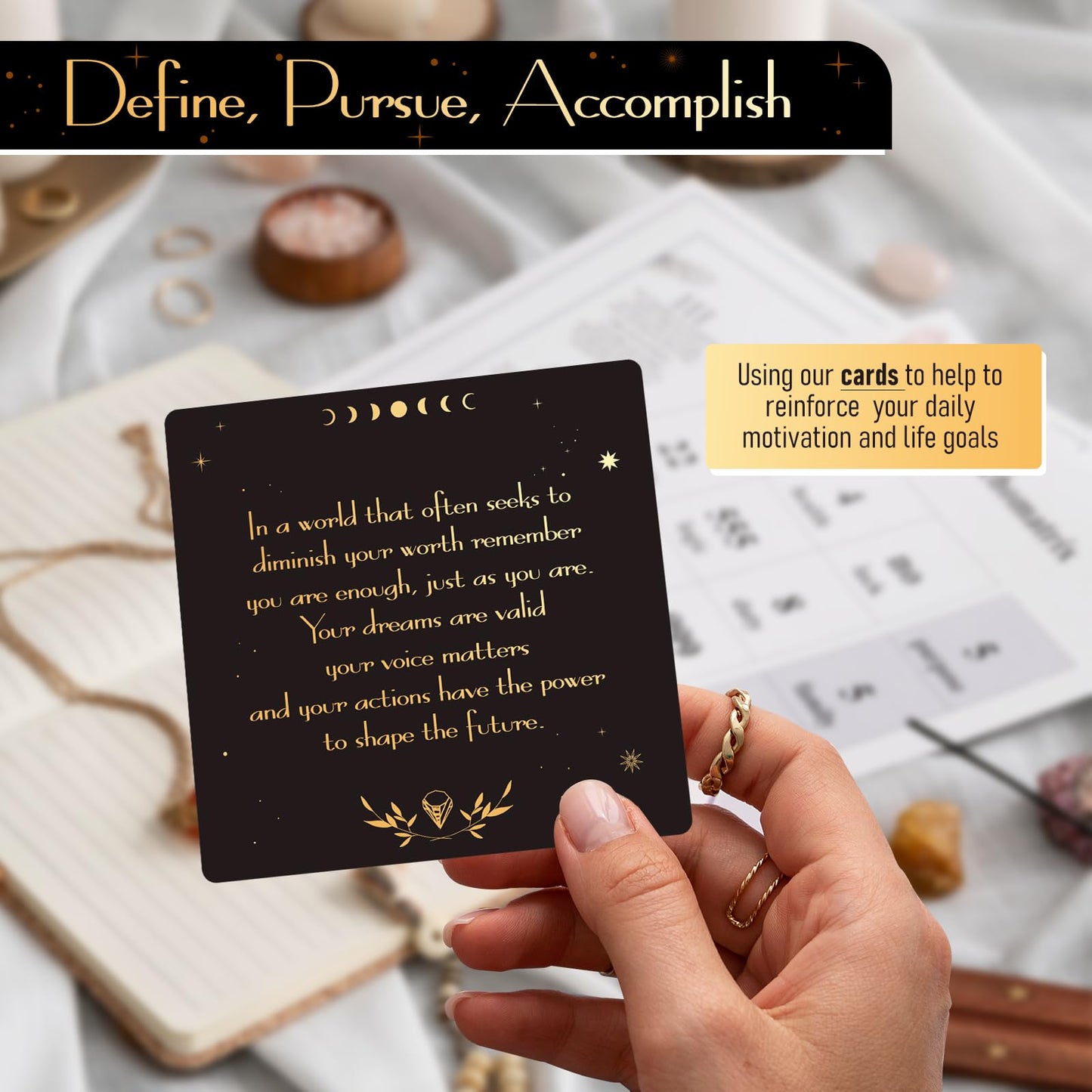Hihealer Positive Affirmations Cards for Women - 52 Motivational & Inspirational Cards, Mindfulness & Self-Care Gifts, Black Coated Paper