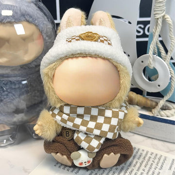 for Labubu Clothes for Labubu outfits 17cm Doll Clothes Set(NO Doll) - Cute Knit Sweater & Handcrafted Crochet Skirt enhanced Fashion Dresses Soft Stretch Fabric Costume Accessorie Brown Scarf Suit