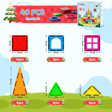 Crenova Magnetic Tiles Kids Toys, 40Pcs Magnetic Blocks Building Toys, Construction Stem Sensory Toys For Toddler, Preschool Lea