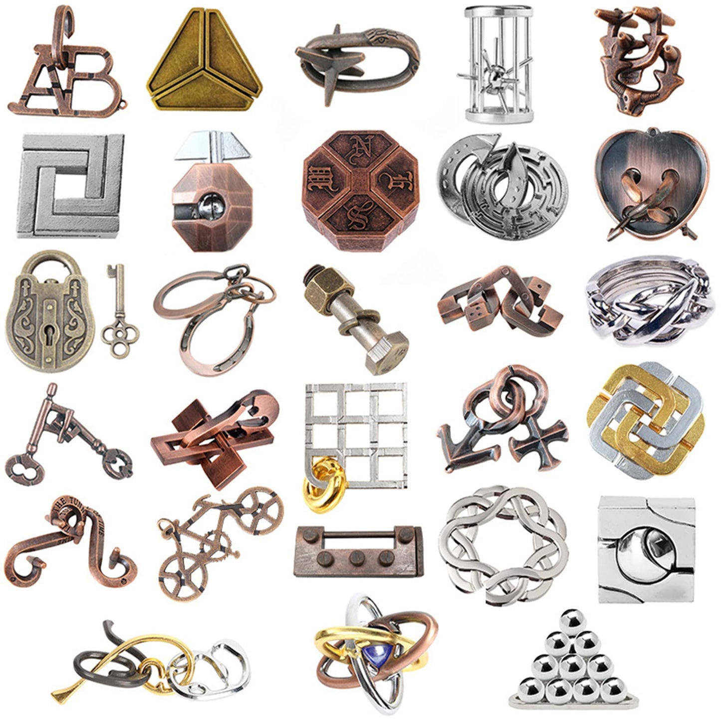 Roseflower 28 Pcs Iq Test Puzzle Metal Wire Puzzles Mind Game Educational Toys High Difficulty Brain Teaser Puzzle Toy For Kids