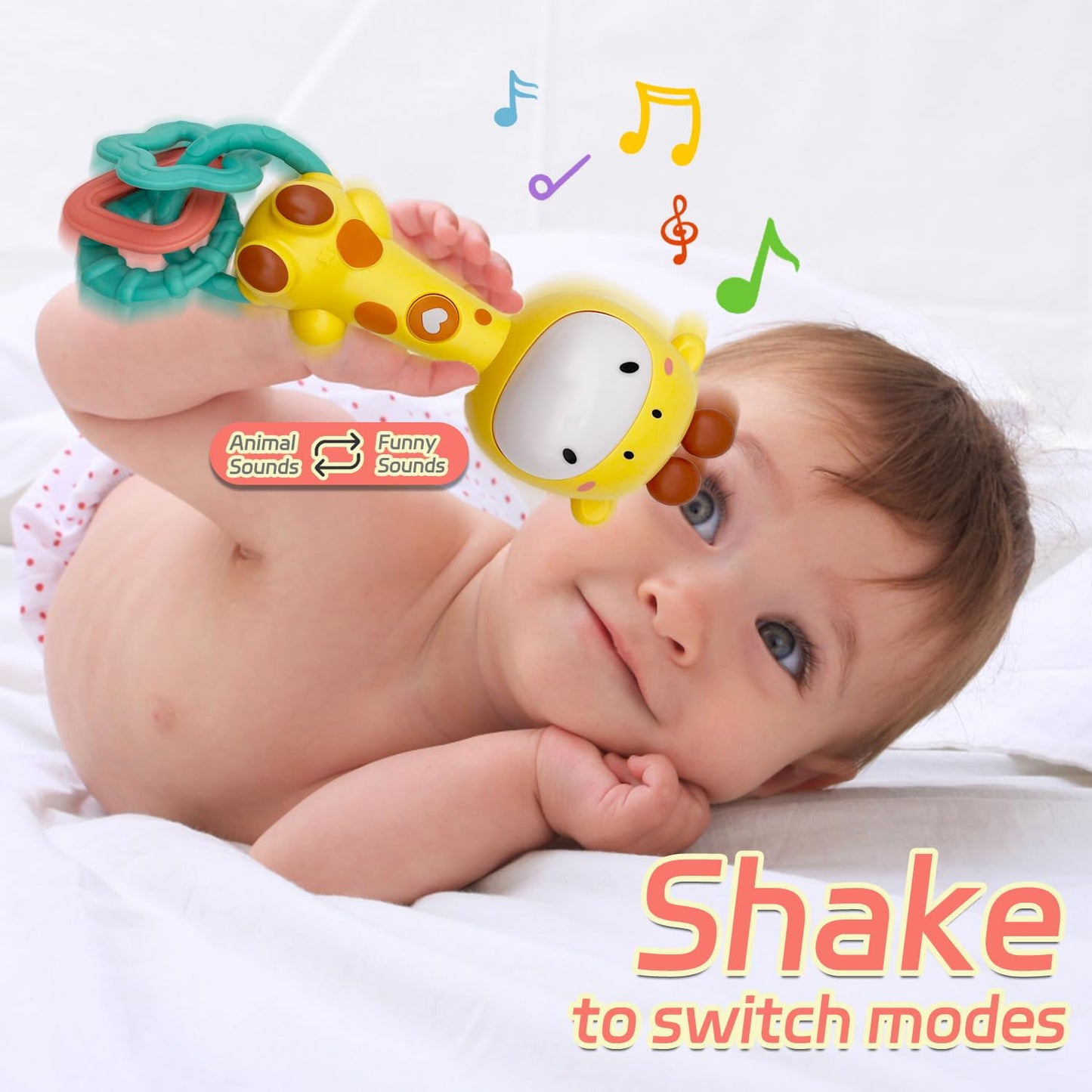 Baby Music Rattle, Teething Toys For Infants 6-12-18 Months Toddlers, Light-Up & Chew Sensory Toys For Baby Boy Girl Gifts (Gira